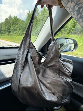 KOOBA Pewter/ Gunmetal Leather Metallic Shoulder Tote